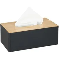 relaxdays Papiertuchbox Schwarze Tücherbox mit Bambusdeckel