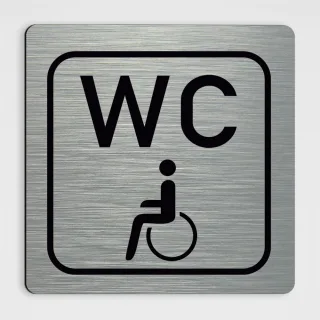 WC Hinweisschild, Behinderten-WC Schild Alu silber gebürstet 20 x 20 cm