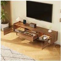 Flieks Lowboard mit LED-Beleuchtung, Glastüren & Schubladen (180×40×50 cm, 1 St), Fernsehschrank TV-Schrank Holzoptik Nussbaumfarbe, Breite 180cm