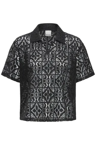 ICHI - Poloshirt aus Spitze - IHNAIMA schwarz - Gr. - M