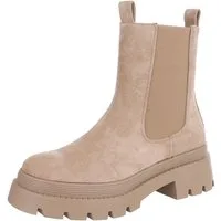 Ital-Design Damen Chelsea Boot mit Profilsohle und Blockabsatz Plateaustiefelette (92125247) Blockabsatz Stiefeletten in Hellbraun