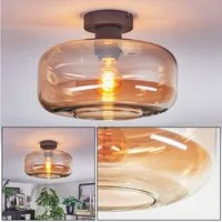hofstein Deckenleuchte Deckenlampe aus Metall/Glas in Schwarz/Bernsteinfarben, Deckenleuchte im Retro/Vintage-Design (Schirm Ø 28 cm), E27