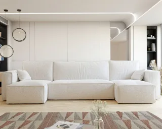 Wohnlandschaft Sofa mit Schlaffunktion ADARA in Stoff Centaur Creme