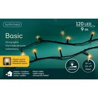 Lumineo LED-Lichterkette Lumineo Lichterkette BASIC 120 LED 9 m klassisch warm, schwarzes Kabel, Indoor/Outdoor, dimmbar, 8h-Timer, + 5 m Zuleitung