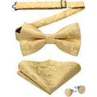 LuxusKollektion Fliege Fliege Einstecktuch Manschettenknöpfe Set Paisley Herren A1-gold