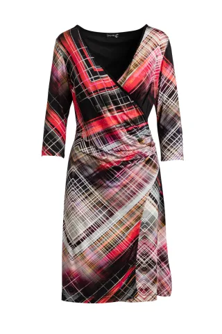 Print Jersey Faux Wrap Kleid in Rot
