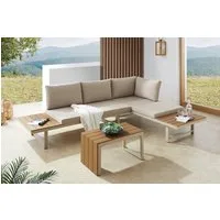 riess-ambiente Sitzgruppe IBIZA MODULAR LOUNGE 250cm champagner greige/natur - WPC, wetterfest, (Set, 3-tlg., 2x Sitzelement, Tisch, 2x Sitzkissen, 4x Rückenkissen), pflegeleicht & abnehmbarer Bezug - ideal f. Garten, Balkon & Terrasse