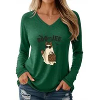 PYLIKE V-Shirt Shirts Damen Halloween Geist Ausgefallene bequemes Langarmshirt Halloween Special Feiertag tragen