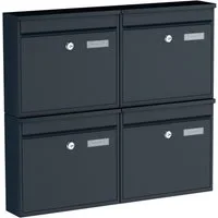 BASI Briefkasten Wandbriefkasten (Spar-Set, 4-St), 4er Set anthrazit matt, Einwurfklappe vorne, Namensschild, 2 Schlüssel