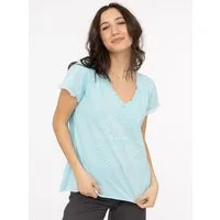 Zwillingsherz T-Shirt "Positive Mind" V-Ausschnitt, Kurzarm, Used-Look, Baumwolle, ausgefranste Kanten