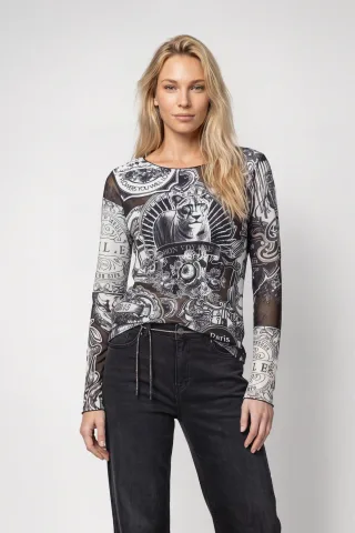 monari - Langarmshirt mit Emblem-Muster schwarz gemustert - Gr. - 42