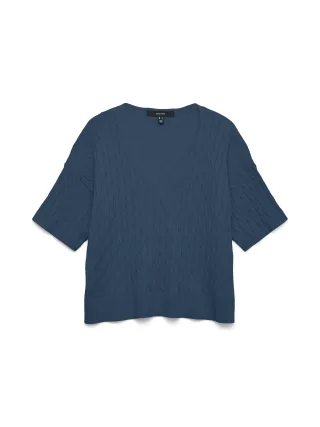 VERO MODA - VMFANTASTIC 2/4 V-NECK CABLE PULLOVER Dark Denim - Gr. - S
