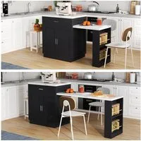 Flieks Kücheninsel mit ausziehbarem Esstisch, (Multifunktionale Küchenschrank mit Schubladen und Regalen, ausziehbar Arbeitsplatte L62,5-131cm), Küchenbuffet mit Steckdose und USB-Anschluss, Küchentisch mit Rollen