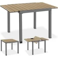 tectake Gartentisch Outdoor-Esstisch aus Aluminium für 4-6 Personen, 80–120 x 80 x 74 cm (Balkontisch Inca, 1-St., in schwarz/braun), Lamellen in Holzoptik, wetterfest und UV-beständig, höhenverstellbar