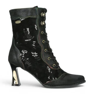 Laura Vita Damen-Gothic-Victorianische Schwarze Lederschuhe mit Absatz – Oanelo-03