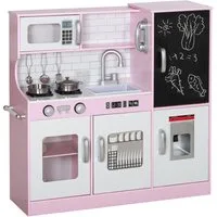 AIYAPLAY Spielküche mit Spielzeug Telefon, Kreidetafel, Mikrowelle, Herd, Spüle MDF, Geschenk für 3-8 Jahre Kinder, Rosa
