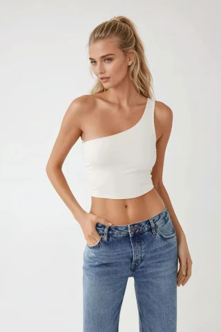 Asymmetrisches Kragen Anpassungsfähiges Crop Top