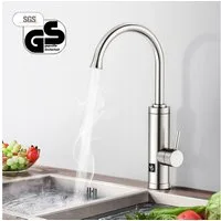HOMELODY Küchenarmatur Elektrischer Wasserhahn mit Durchlauferhitzer und Digitalanzeige 3300W Sofort Warmwasserhahn für Küche aus Edelstahl mit G3/8 Anschluss