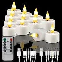 OZAVO LED-Teelichter Wiederaufladbar LED Teelichter mit Timer Fernbedienung USB-Kabel, Flammenlose LED Teelichter Dimmbar für Hochzeiten Partys