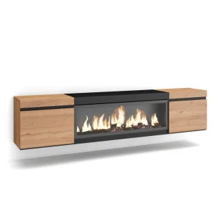 Skraut Home Lowboard,, Eiche, Mehrfarbig, Holzwerkstoff, Rechteckig,Rechteckig, 208x45x35 cm, Wohnzimmer, Wohnwände, Lowboards, Lowboards hängend
