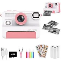 SWGOTA 1080P Kinderkamera Sofortbildkamera, 2,4 Zoll Digitalkamera Kinder Kinderkamera (30 MP, 8x opt. Zoom, 30MP Sofortbildkamera Kinder,3 Druckpapier,32GB Karte,für 3-14 Jahren)