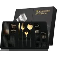 Rungassi Besteck-Set Premium Besteck-Set Schwarz/Gold 6 Personen 24-tlg Edelstahl