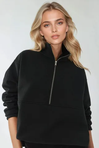 Lässiger Schnitt Langarm Reißverschluss Sweatshirt