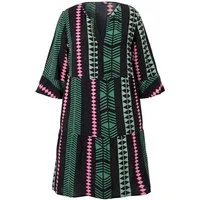 Ulla Popken Midikleid Kleid grafischer Druck Tunika-Ausschnitt 3/4-Arm