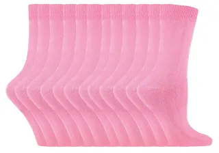 Einfarbige Damensocken mit hohem Baumwollanteil | 12 Paar Multipack | Socken-Snob | Dünne, bequeme, farbenfrohe Crew-Söckchen für Damen in Rosa