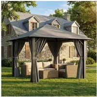 GUNJI Pavillon Großes 3*3m/3*4m wasserdichtes Gartenzelt Patio Gazebo Partyzelt, (Dickes Aluminiummaterial Rostfrei UV-beständig Kann 4-10 Personen beherbergen), Gartenpavillon mit Seitenteilen, für Garten, Terrasse, Pool