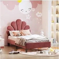 Flieks Polsterbett, Einzelbett Kinderbett Blumenform-Kopfteil Samt 90x200cm
