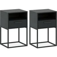 KONSIMO® Nachttisch RECTUS Nachtschrank, Modern, hergestellt in der EU, Beistelltisch (2-St), mit Schublade, Breite 40 cm, schwarzer Metallrahmen, Kunststoffgriff