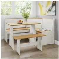 HTI-Living Eckbankgruppe Sitzgruppe 3-teilig Marija Weiß, (Set, 3-tlg., 1 Esstisch, 1 Eckbank mit Rücklehne, 1 Sitzbank), Esstisch Eck- und Sitzbank Landhausstil
