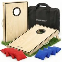 Briliantwerk Spielzeug-Gartenset Cornhole Spiel Outdoor, 11-teiliges Echtholz Wurfspiel, Sackloch Spiel, Bean Bag Game