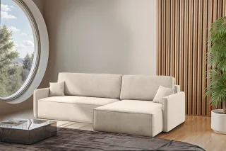 Ecksofa Schlafsofa Sofa LOUIS Stoff Salvador Beige Ottomane Rechts