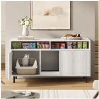Flieks Mehrzweckschrank mit Sandauffangmatte, Ablage (Sideboard, TV-Schrank, 1-St., 120x50x66 cm) Katzentoiletten, Katzenstreuwanne-Schrank Haustier-Schrank Weiß