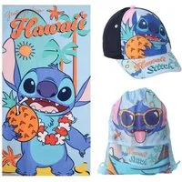 Lilo & Stitch Strandtuch Set für Kinder 70 × 140 cm mit Cap, Turnbeutel und Badetuch