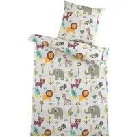 soma Kinderbettwäsche Safari Set mit Tieren 135x200 80x80 cm Kinder Mädchen Jungen sale, Mikrofaser, 2 teilig, Frühling Sommer Geschenke Kind Afrika Löwe Elefant Giraffe kuschelig