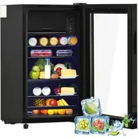 Rolipo Getränkekühlschrank 76L Kühlschrank mit Gefrierfach (6L+70L), 43dB 83 kWh/Jahr SC-76A, 71,6 cm hoch, 40 cm breit, 40×43,5×71,6cm, LED, verstellbare Glasböden, freistehend