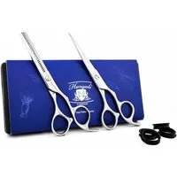 Haryali London Haarschere Friseurschere-Set, 16,5 cm, professionell, Edelstahl, mit Etui, silber, (2-teiliges Scheren-Set zum Schneiden und Ausdünnen), Scherensets für Friseursalons und Kosmetikstudios.
