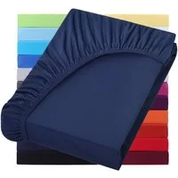 NatureMark Spannbettlaken Jersey Basic Spannbetttuch, 100% Baumwolle, Gummizug: rundum, (1 Stück), in vielen Größen und Farben, bis 40cm Steghöhe, 200x220cm, Navy blau