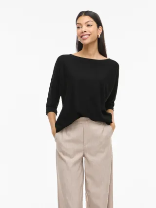 Vila 3/4 Arm-Pullover "VIMALU BOATNECK 3/4 SLEEVE KNIT TOP-NOOS" Materialmix, loose fit
