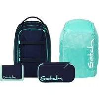 Satch Schulranzen Schulrucksack-Set PACK Ocean Mint 4-teilig (4-teilig), ergonomisch, Your-Size-System, 5 Fächer