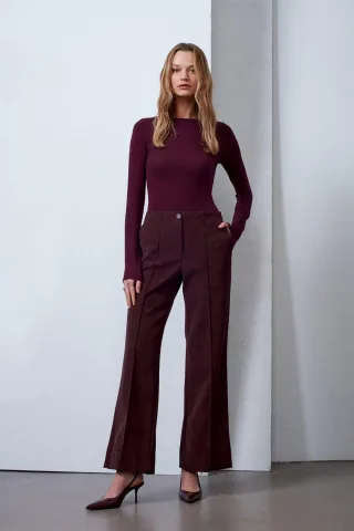Damen High-Waist Weitbeinige Kunstlederhosen