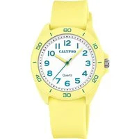 Calypso Quarzuhr Trendy Damenuhr K5833-1 Gelb Weiß 36 mm 10 Bar Sommeruhr