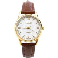 Rötting Design Quarzuhr Damenuhr aus der Collection Maxali - Lederarmband goldfarbenes Gehäuse Maxali, dunkelbraunes Lederarmband, goldfarbenes Gehäuse
