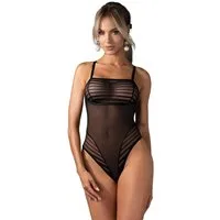 Obsessive Stringbody Lune Bellis Body transparent gestreift - schwarz (1-tlg) Hoher Beinausschnitt an den Hüften