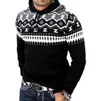 Reslad Strickpullover Reslad Herren Grobstrick Pullover Norweger Winter Kapuzenpullover (1-tlg) Strickpullover Männer Norwegermuster mit Kapuze