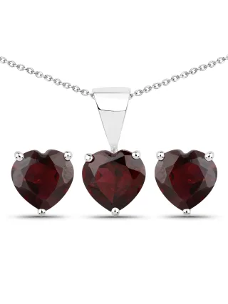 Vira Jewels Schmuck-Set Silber 925 rhodiniert Ohrringe und Halskette mit echtem Granat in Herzform