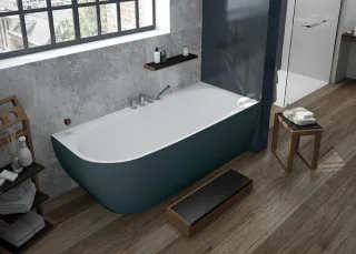 Hoesch Badewanne iSensi Eck 1600x750 Monolith rechts mit Befüllung in Weiss 3974.112